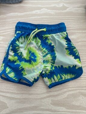 2T Cat & Jack Blue and Lime Tie Dye Toddler Swim Trunks